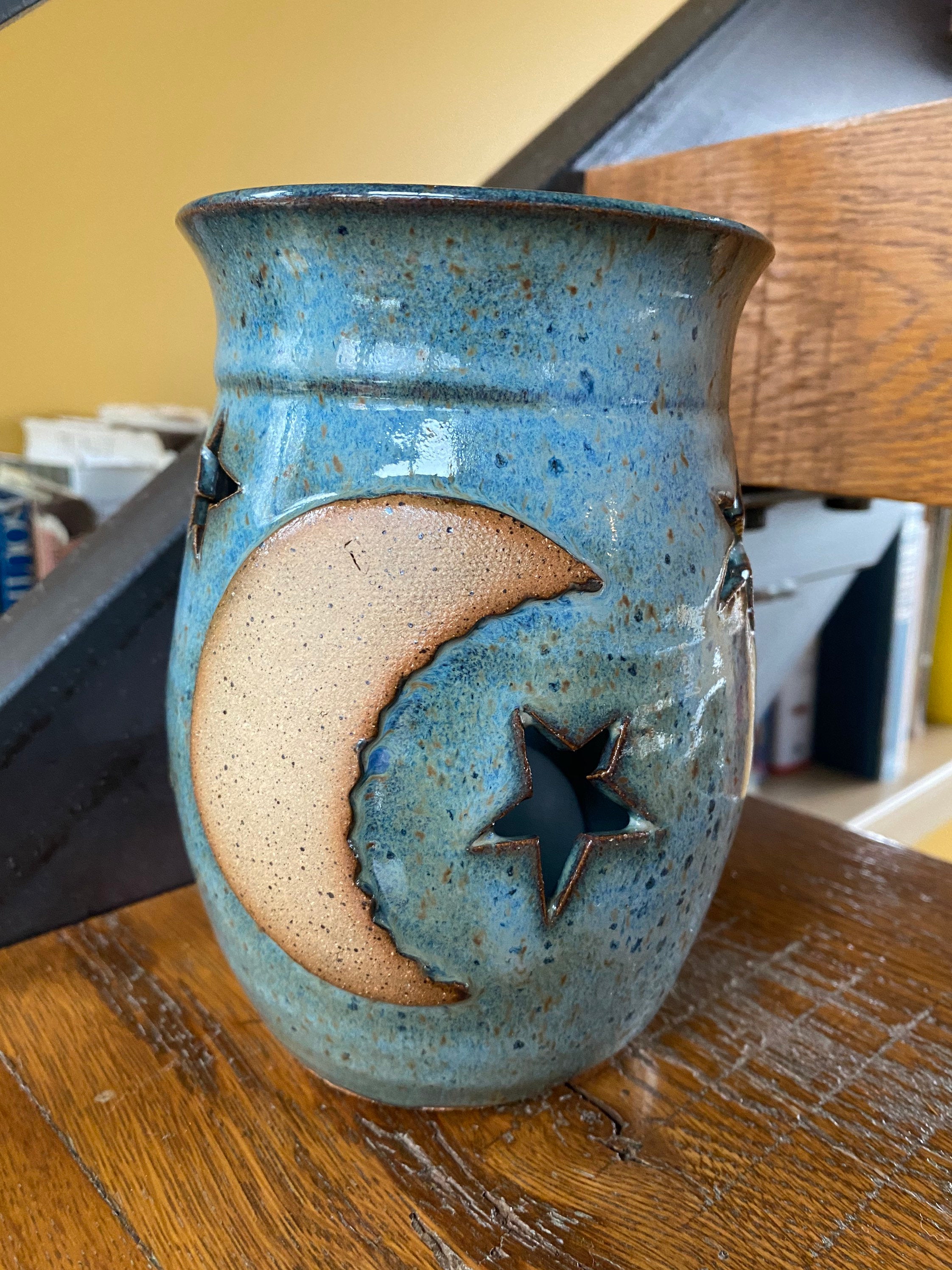 Moon and Stars Tall Cut Out Ceramic Candle Holder | Stonehouse Pottery ...