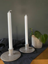 Load image into Gallery viewer, Modern taper candlestick holder candle candles speckled white ceramics pottery clay
